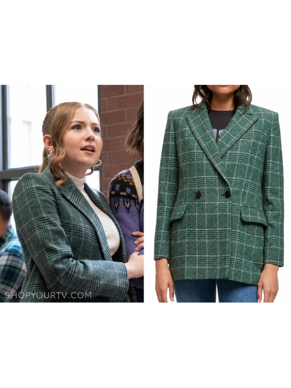 House of Harlow Blazer Jacket Green Tartan Plaid Double Breasted Wool XS - Picture 4 of 14
